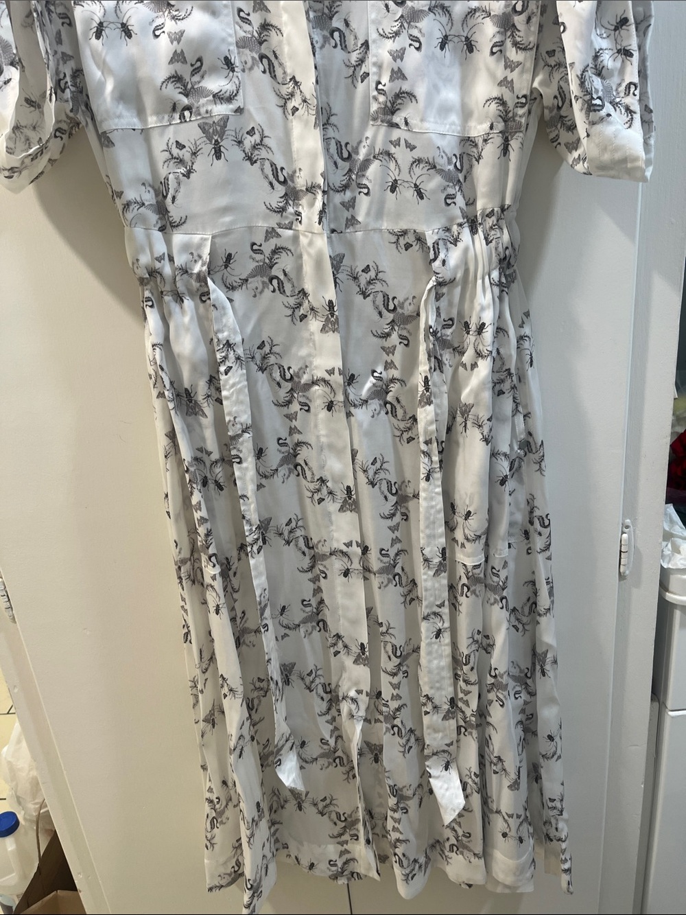 AllSaints White Shirt Dress with Black Botanical Print